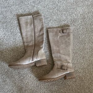 Sofft Women’s Taupe Knee-High Riding Boots with Buckle Detail